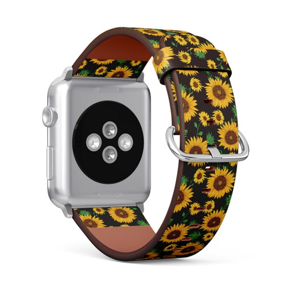 Sunflowers on Black Pattern Apple Watch Band (38mm 40mm 41mm