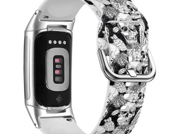 Skull and Cactus Watch Band for FitBit Versa 1/2/3 4, FitBit Sense 1/2, FitBit Charge 4/5/6, Silicone Soft Sport Wristband Strap Bracelet