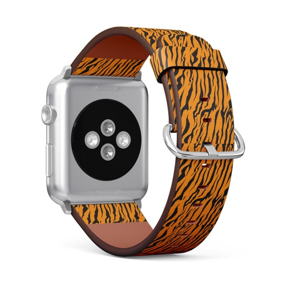 Stripe Animals Jungle Tiger Fur Print Apple Watch Band 38mm 40mm 41mm 42mm 44mm 45mm Vegan Faux Leather Watch Strap Bracelet