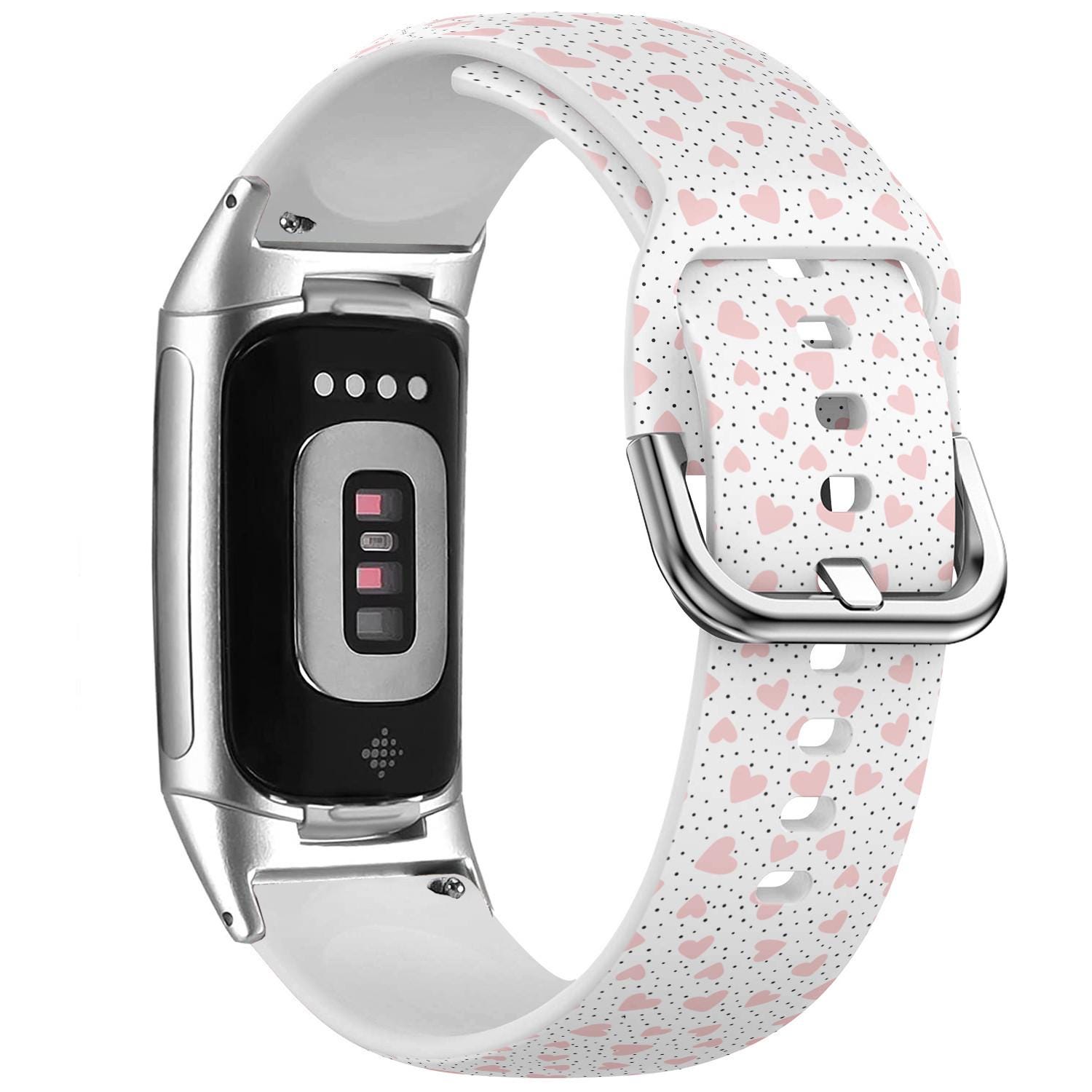 Hearts Polka Dot Watch Band for FitBit Versa 1/2/3 4, FitBit Sense 1/2, FitBit Charge 4/5/6, Silicone Soft Sport Wristband Strap Bracelet