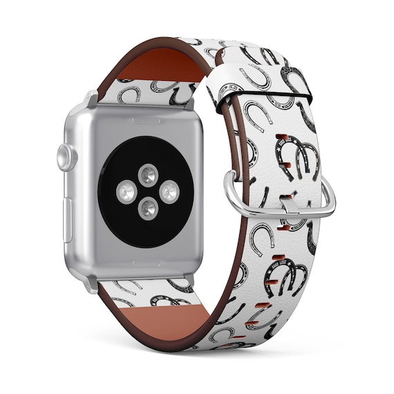 FancyCustomsBoutique Horse Shoe Icon Print, Apple Watch Band (38mm / 40mm / 41mm / 42mm / 49mm),Vegan Faux-Leather Watch Wrist Bracelet.