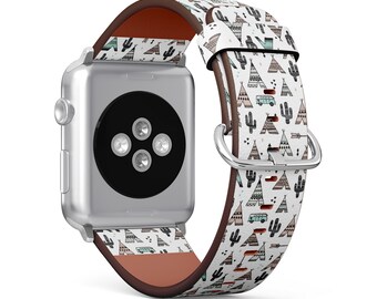 Teepee Tent Arrow Camper Print, Apple Watch Band (38mm / 40mm / 41mm / 42mm / 44mm / 45mm), Vegan Faux-Leather Watch Strap Wrist Bracelet.