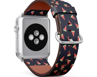 Watermelon Slices On Print, Apple Watch Band (38mm / 40mm / 41mm / 42mm / 49mm), Vegan Faux-Leather Watch Strap Wrist Bracelet.