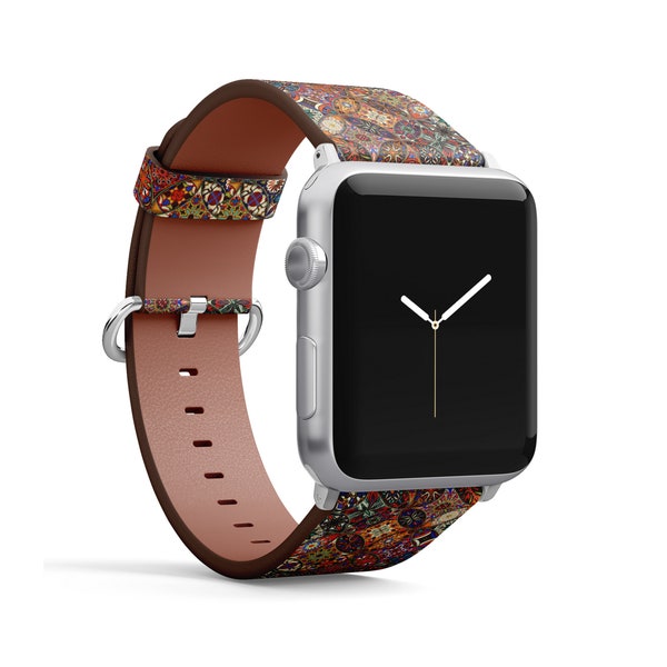 Decorative Mandalas Vintage Print, Apple Watch Band (38mm / 40mm / 41mm / 42mm / 49mm), Vegan Faux-Leather Watch Band Bracelet.