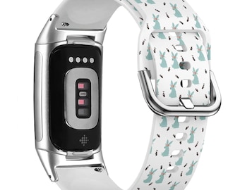 Cute Bunny Branch Watch Band for FitBit Versa 1/2/3 4, FitBit Sense 1/2, FitBit Charge 4/5/6, Silicone Soft Sports Wristband Strap Bracelet