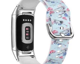 Cartoon Aviation Parachute Watch Band for FitBit Versa 1/2/3 4, FitBit Sense 1/2, FitBit Charge 4/5/6, Silicone Sport Strap Bracelet