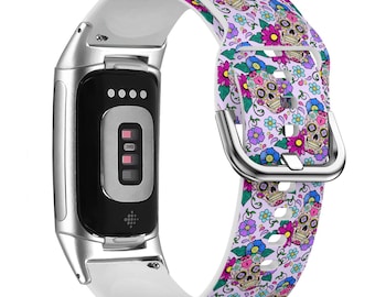 Festive Sugar Skulls Heart Watch Band for FitBit Versa 1/2/3 4, FitBit Sense 1/2, FitBit Charge 4/5/6, Silicone Soft Sports Strap Bracelet