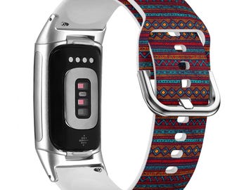 Vintage Grungy pattern Print Watch Band for FitBit Versa 1/2/3 4, FitBit Sense 1/2, FitBit Charge 4/5/6, Silicone Soft Sport Wristband Strap