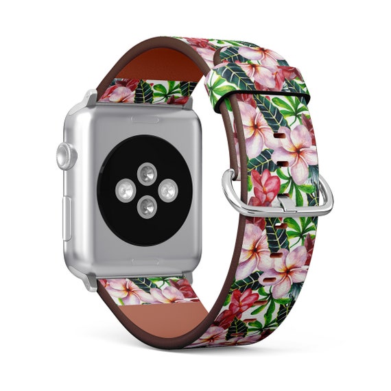 Tropical Hawaii Leaves Print Apple Watch Band 38mm 40mm 41mm 42mm 44mm 45mm Vegan Faux Leather Watch Strap Wrist Bracelet