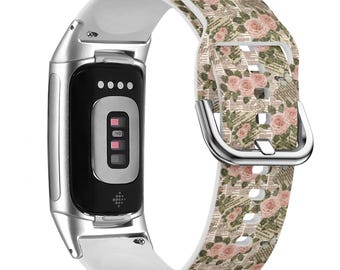 Paris Travel Newspaper Watch Band for FitBit Versa 1/2/3 4, FitBit Sense 1/2, FitBit Charge 4/5/6, Silicone Soft Sports Wristband Bracelet