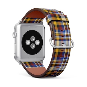 Tartan Plaid Checkered Print, Apple Watch Band ( 38mm / 40mm / 41mm / 42mm / 44mm / 45mm), Vegan Faux-Leather Watch Strap Wrist Bracelet.