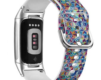 Geometric Shapes Watch Band for FitBit Versa 1/2/3 4, FitBit Sense 1/2, FitBit Charge 4/5/6, Silicone Soft Sports Wristband Strap Bracelet