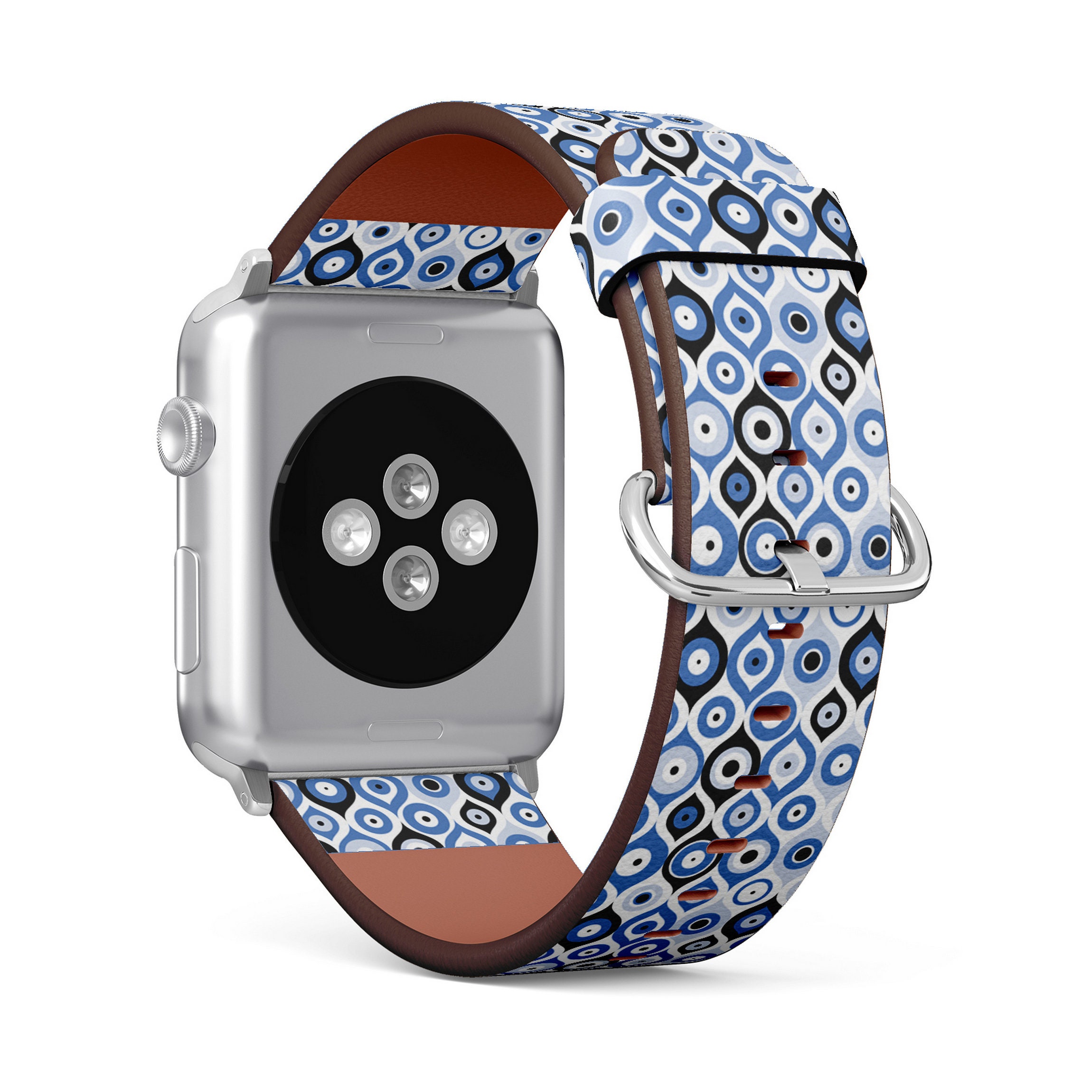 Turkish Evil Eye Print, Apple Watch Band (38mm / 40mm / 41mm / 42mm / 49mm), Vegan Faux-Leather Watch Strap Wrist Bracelet.