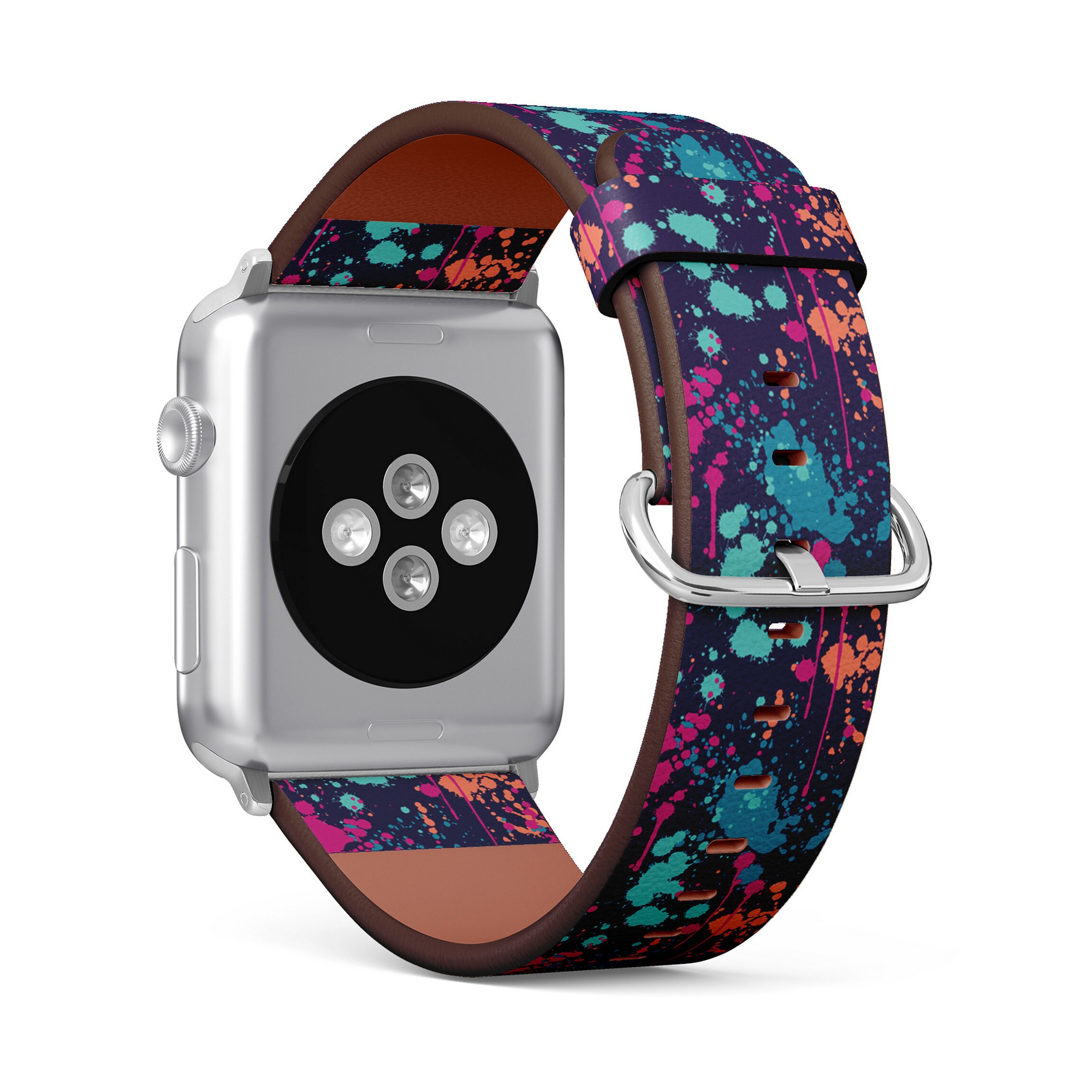Colorful Paint Splatters Print Apple Watch Band 38mm 40mm 41mm 42mm 44mm Vegan Faux Leather Watch Strap Wrist Bracelet