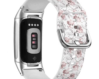 Cinturino per orologio con stampa di fiori e foglie primaverili per FitBit Versa 1/2/3 4, FitBit Sense 1/2, FitBit Charge 4/5/6, cinturino sportivo morbido in silicone