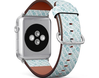 Dentist Theme Thin Line Print, Apple Watch Band ( 38mm / 40mm / 41mm / 42mm / 44mm / 45mm), Vegan Faux-Leather Watch Strap Wrist Bracelet.