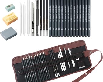 24pcs Drawing Sketching Pencils Set with Graphite Pencils Charcoal Pencils Gift for Beginner and Artists