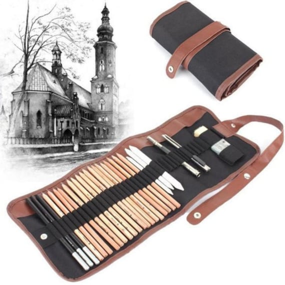 29pcs Professional Drawing Sketching Pencils Set Artist Sketch Charcoal  Extender Eraser Paper Pen Cutter Drawing Bag Art Tools 