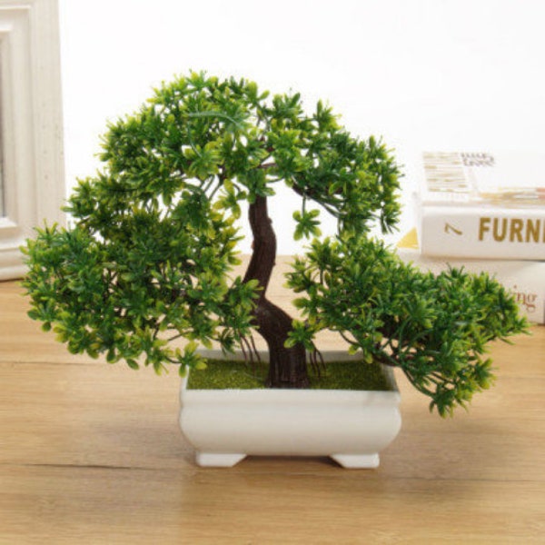 Bonsai Tree in Square Pot - Artificial Plant Indoor Decoration for Office/Home 7"/18cm