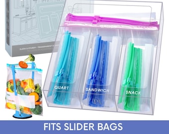 Storage Bag Organizer for Drawer or Wall. Clear Food Bag Storage Organizer for Slider Quart Bags, Sandwich Bag Holder, Storage Bag Box