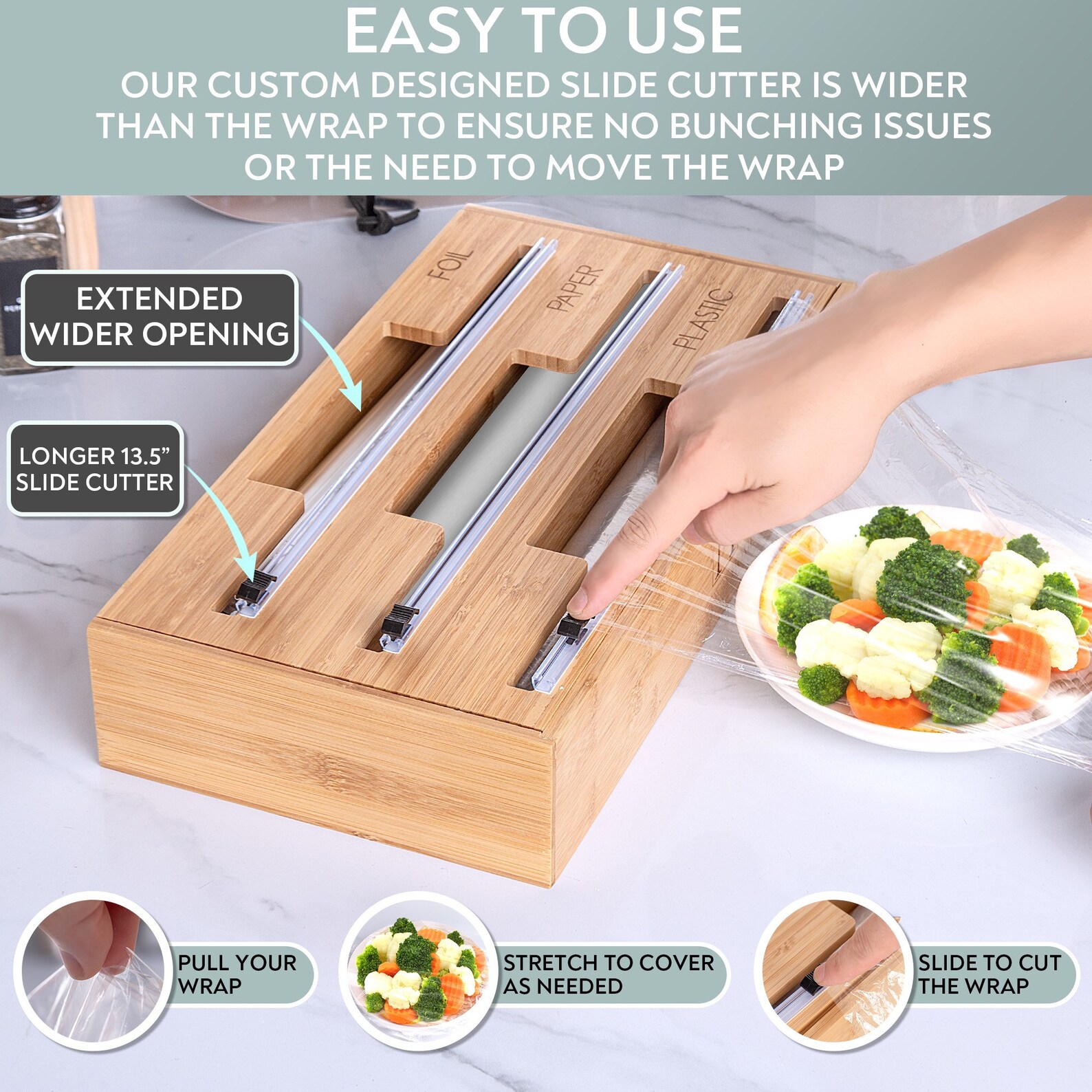 3 in 1 Foil Wax Paper and Plastic Wrap Organizer bamboo. Etsy