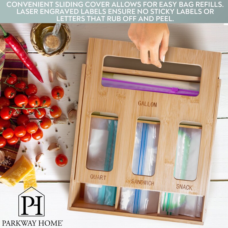 Plastic Bag Organizer W/sliding Cover and Engraved Labels. Etsy