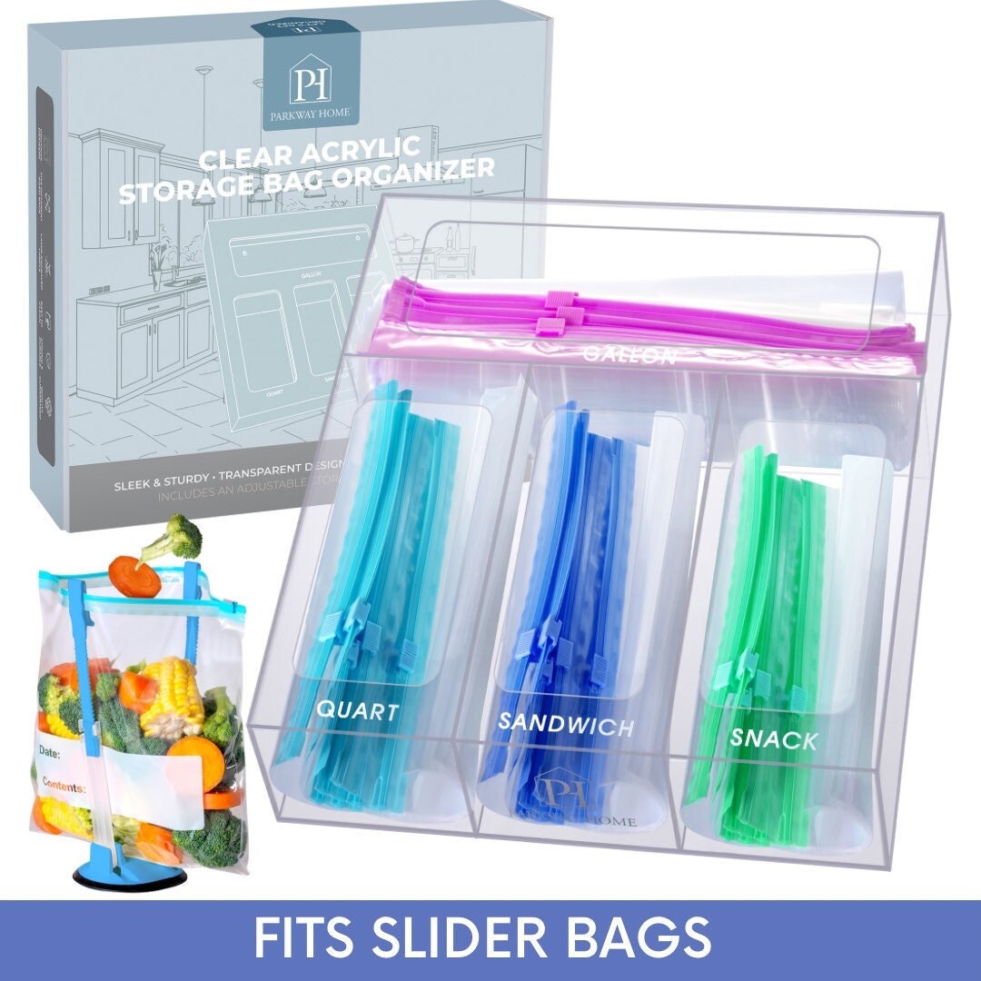 Storage Bag Organizer for Drawer or Wall. Clear Food Bag Storage
