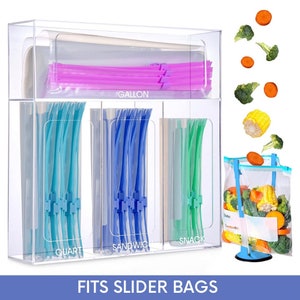 Clear Storage Bag Organizer Box. Organize Food & Storage Bags in Drawer or  Wall. Fits All Zip and Slider Quart Sandwich Snack Sizes. 