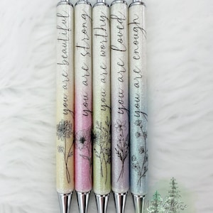 Affirmation Glitter Pen Set | Handmade Resin Coated Pens