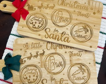 Christmas Eve Santa Tray | Engraved Cookies & Milk Board | Bamboo Santa Plate | Kids Christmas Tradition | Holiday Treat Board