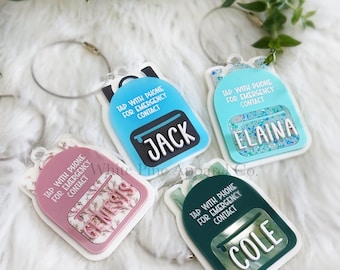 Personalized NFC Emergency Contact Tag: Custom Kids Backpack Tag