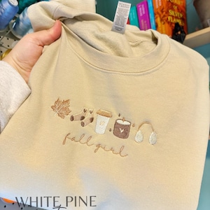 Herbst Mädchen gesticktes Sweatshirt | Herbst-Shirt | Herbst Rundhalsausschnitt | Herbst Mädchen | Besticktes Sweatshirt