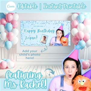 Striscione blu Ms Rachel, decorazioni per feste di compleanno per ragazzi Ms Rachel, striscione per feste Ms Rachel, festa Ms Rachel, compleanno Ms Rachel, compleanno per ragazzi