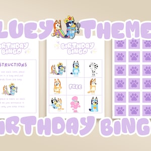 Blue dog Bingo Birthday Game, Blue Birthday Bingo, Instant Download, Purple Blue dog Birthday Girl Party Decor DIY Printable, blue dog