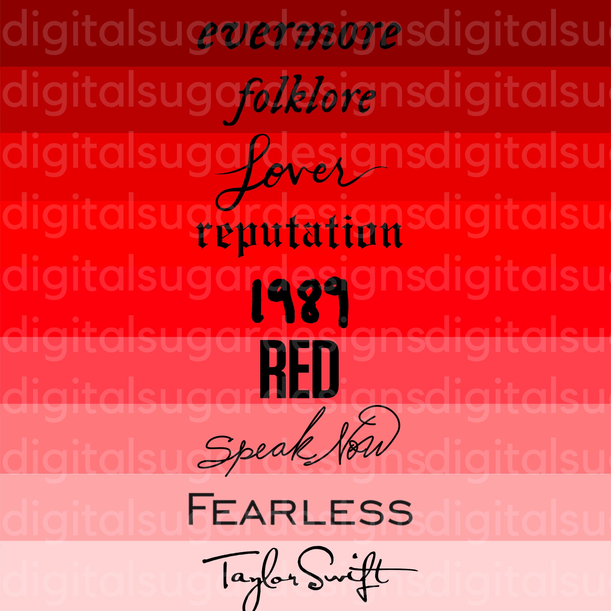 Taylor Swift Album Titles Ombre PNG Digital File Printable Etsy Australia