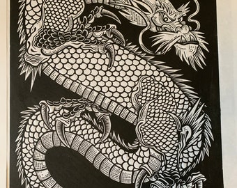 Dragon Linocut.