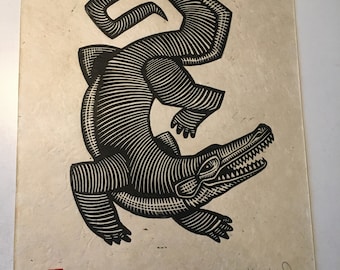 Krokodil linosnede print. Editie van 15.