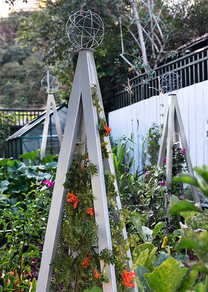 Modern Steel Garden Obelisk Tuteur, Sculptural Trellis Plant Support