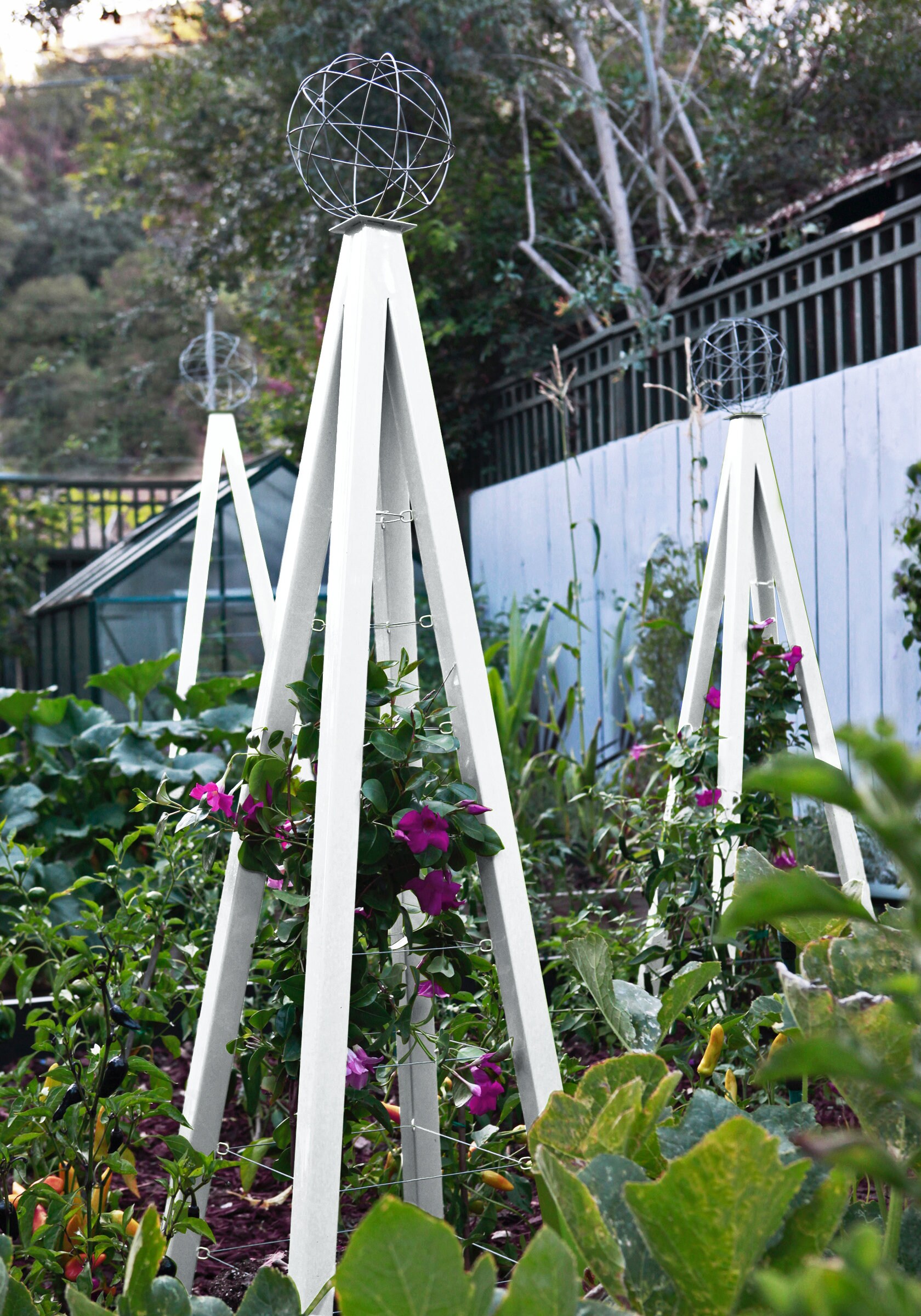 Modern Steel Garden Obelisk Tuteur, Sculptural Trellis Plant Support