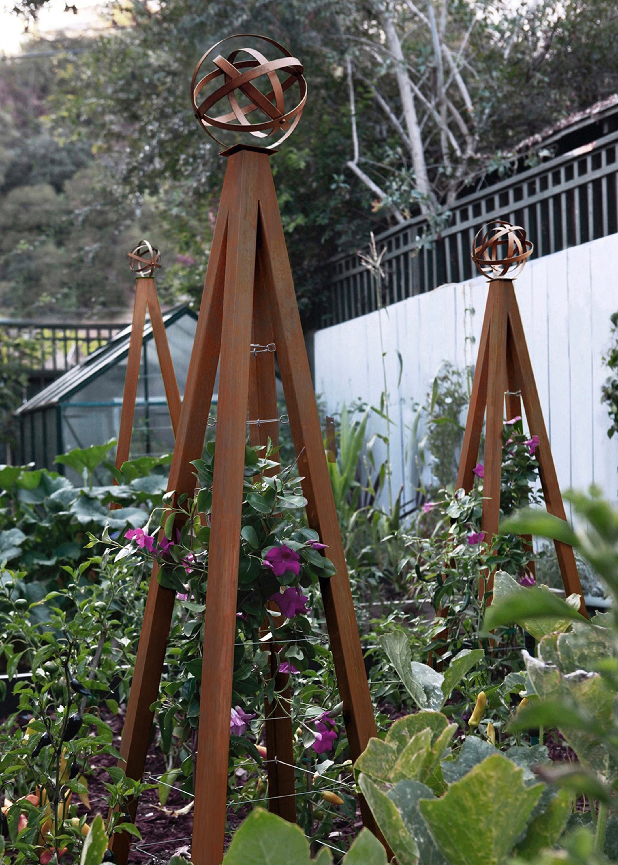 Obélisque Tuteur Jardin XL 195cm Marron - Treillis Métal Pour Roses, Clématites Et Plantes Grimpantes