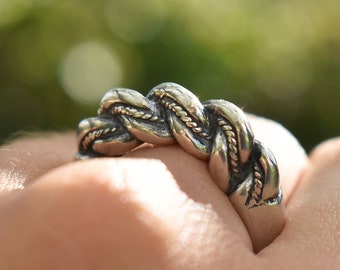 Chunky Latvian Ring Namejs for Men or Women, Handmade Sterling Silver or Bronze Jewelry, Unique Anniversary Gift, Braided Baltic Ring