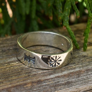 Sterling Silver Band with Latvian Symbols, Handmade Ring with Protective Symbols, Everyday Jewelry for Men and Woman, Anniversary Gift