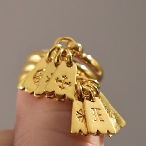 Dangling Ring with Charms, Yellow 14K Gold Plated Sterling Silver Dangle Ring, Handmade Dangly Jewelry, Unique Birthday Gift for Girlfriend