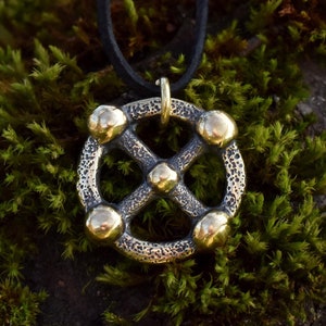 Solar Cross Circle Pendant, Norse Pagan Sun Necklace, Scandinavian Jewelry for Woman, Sustainable Gift for Medieval Reenactor