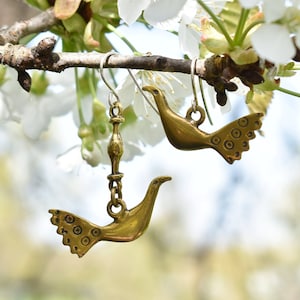 Asymmetric Bird Earrings, Handmade Mismatched Bronze or Sterling Silver Jewelry, Unique Gift for Women, Pagan Waterbirds