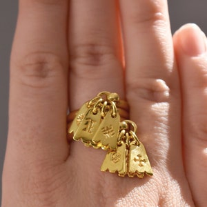 Dangling Ring With Charms, Yellow 14K Gold Plated Sterling Silver ...