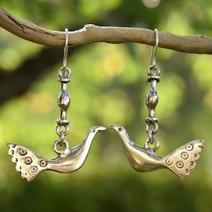 Long Baltic Bird Earrings in Sterling Silver or Bronze, Handmade Norse Jewelry for Women, Unique Gift for Her, Waterbirds