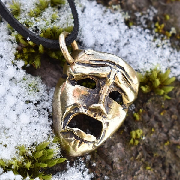 Pendentif de masque théâtral, collier de visage triste ou heureux, bijoux gothiques faits à la main, cadeau d'Halloween pour amateur de théâtre, masques de tragédie comique