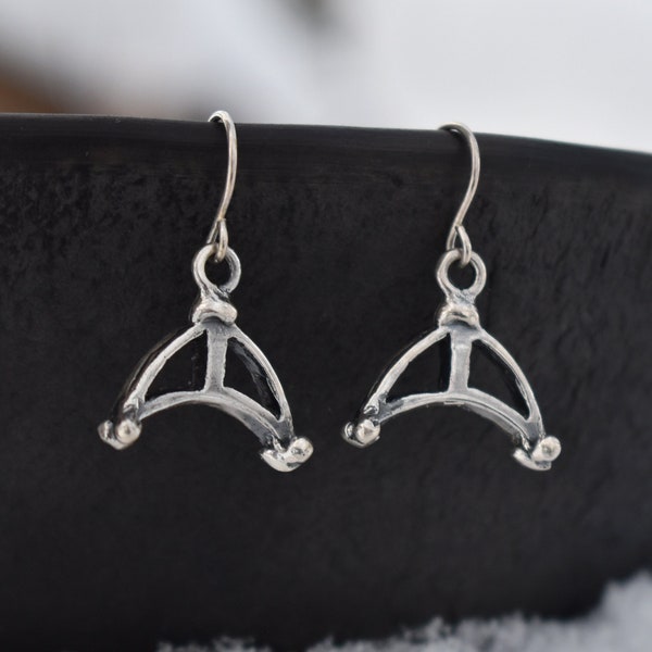 Silver Lunula Earrings, Celtic Moon Symbol Jewelry for Her, Handmade Dangly Earrings with Latvian Symbol, Gift for Viking Woman