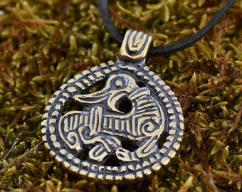 Nordischer Drache Anhänger, Bronze Paganische Schlange Halskettenanhänger, Handgefertigter Schmuck im Borra Stil, Geschenk für Partner